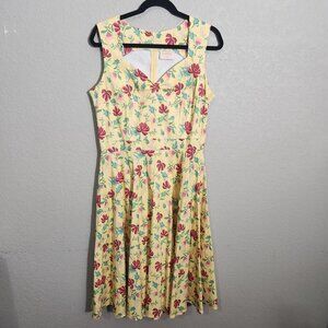 Top Vintage Dress Boutique Collection XL Fit Flare Yellow Floral Sleeveless